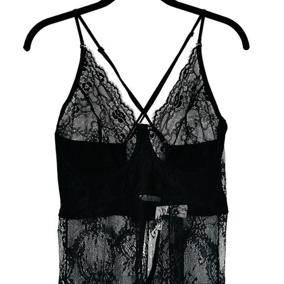 Coquette Black Sheer Lace Corset Maxi Lingerie Dress Gothic Size Large - Picture 6 of 8